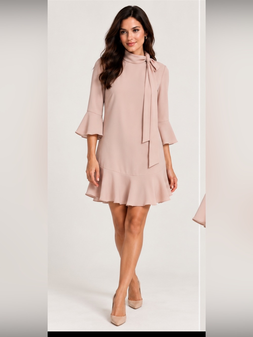 Karen Millen Blush Tie-Neck Ruffle Mini Dress